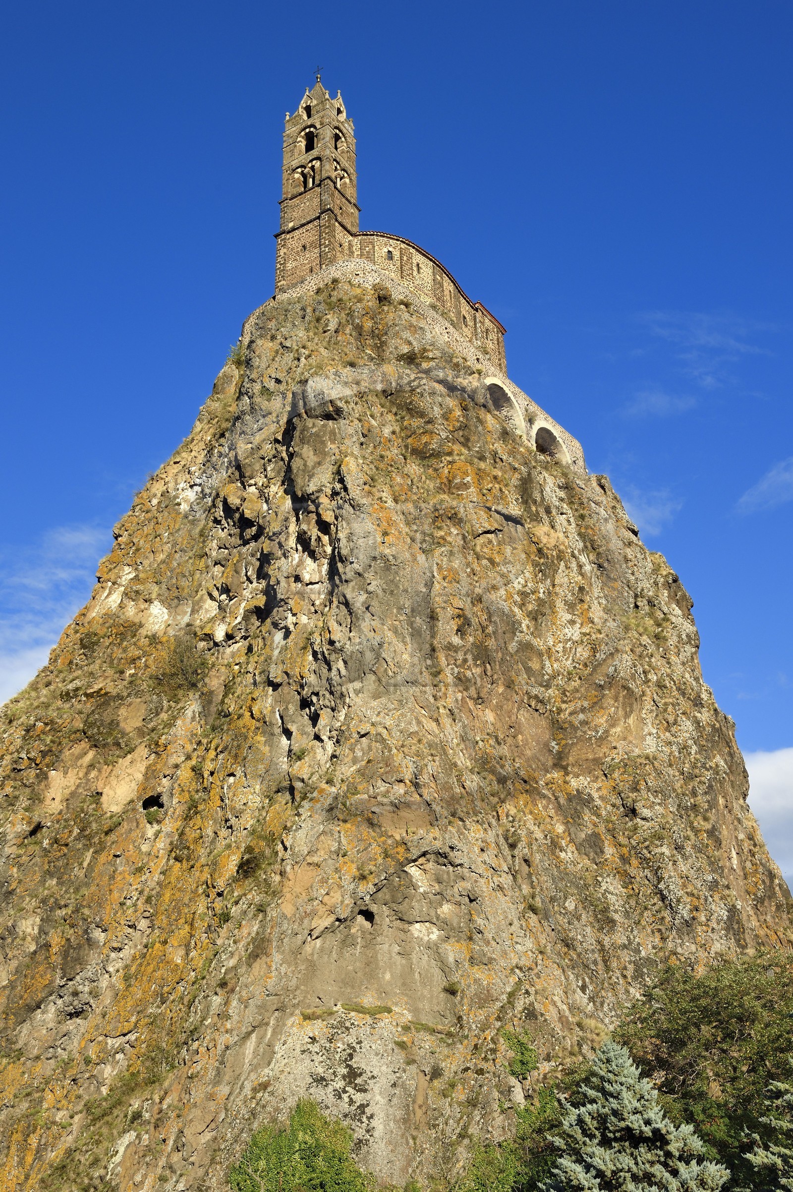 France, Haute Loire, Aiguilhe, a town bordering Puy-en-Velay, Routes of Santiago de Compostela in France listed as World heritage by UNESCO, the Saint-Michel d'Aiguilhe Chapel perched on a volcanic peak