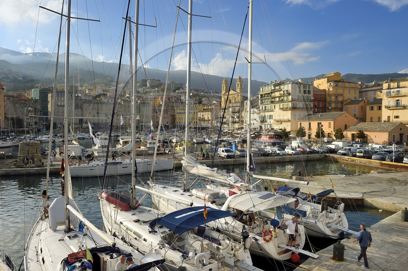 France, Haute Corse, Bastia, Terra-Vecchia district, the harbour overlooked by St Jean Baptiste Church