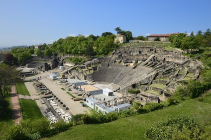 France, Rhône (69), Lyon, site historique classé Patrimoine Mondial de l'UNESCO, colline de Fourvière, le théâtre romain et l'Odéon