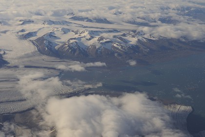 Norway, Svalbard, glacier in the southern region of Spitsbergen (aerial view)