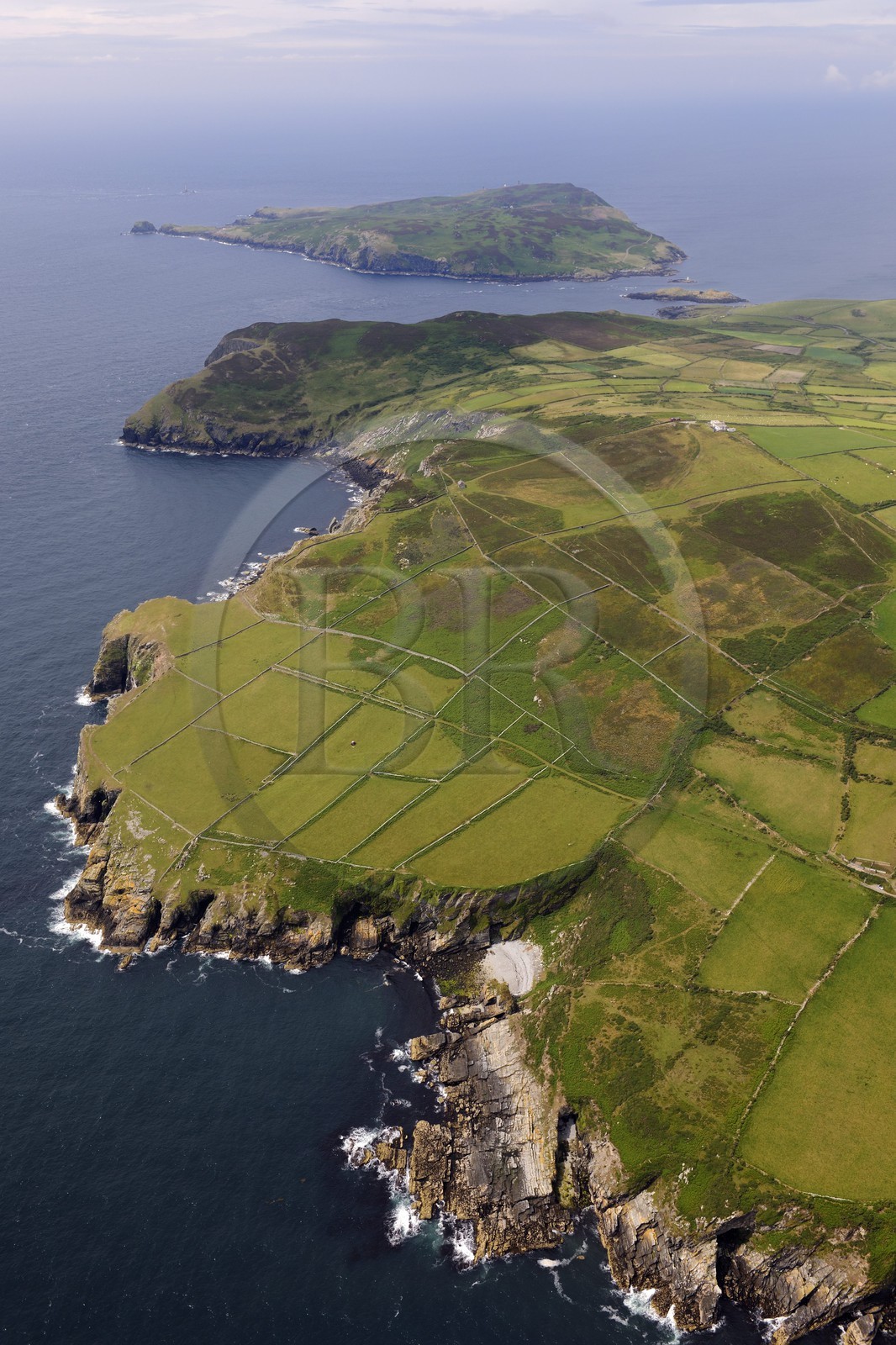 United Kingdom, England, Isle of Man the southernmost point of the island and the Calf of Man island (aerial view)