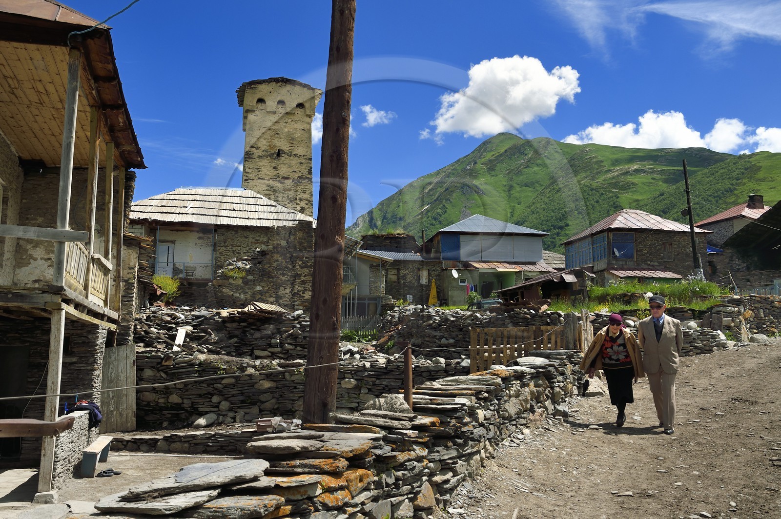 Georgia, Upper Svaneti (Zemo Svaneti), village of Ushguli, listed as World heritage by UNESCO, Svan defensive tower erected next to the house