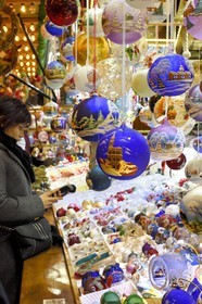 France, Bas Rhin, Strasbourg, old town listed as World Heritage by UNESCO, Christmas market (Christkindelsmarik) on the place Broglie, Christmas bauble