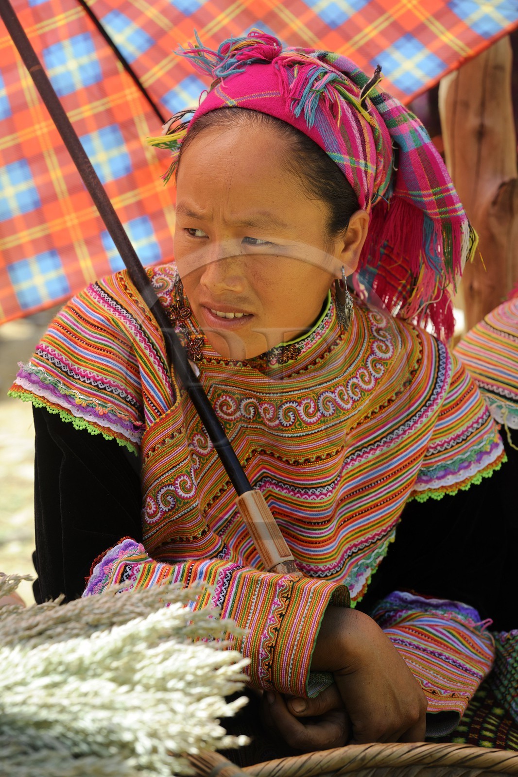 Vietnam, province de Lao Cai, région de Bac Ha, marché de Can Cau, femme de la minorité Hmong Fleur