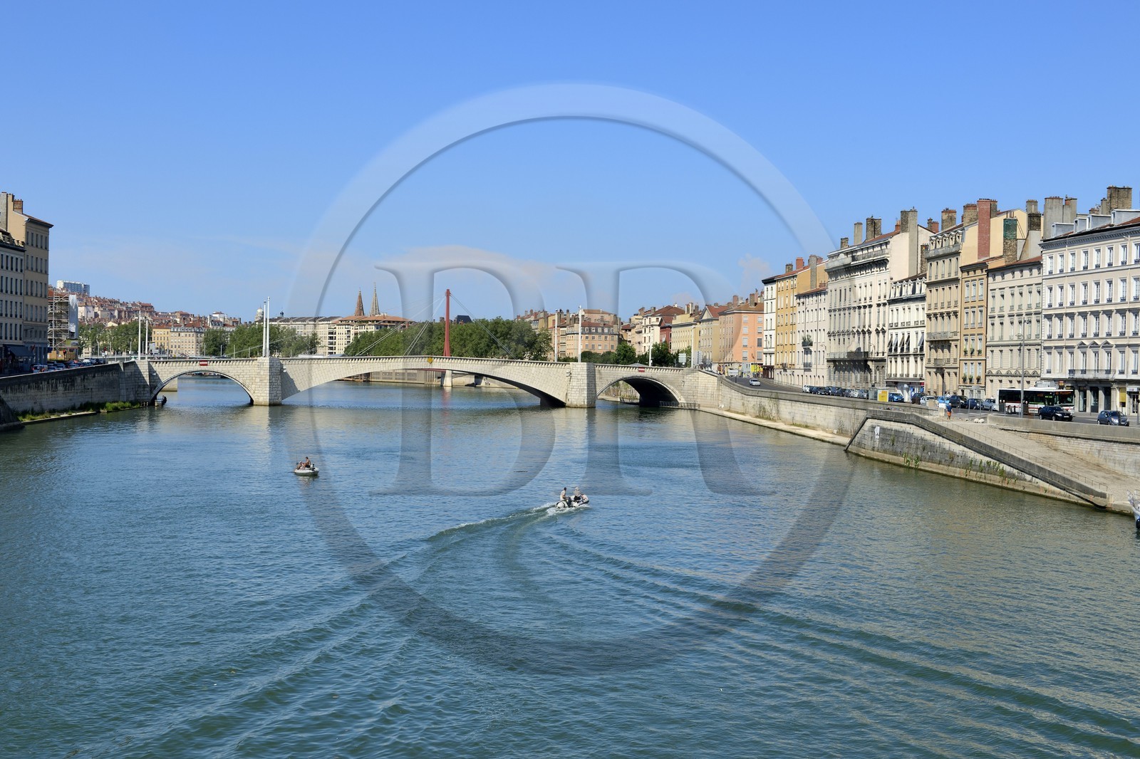 France, Rhone, Lyon, historical site listed as World Heritage by UNESCO, Vieux Lyon (Old Town), Saint George district, the Bonaparte bridge over the Saone