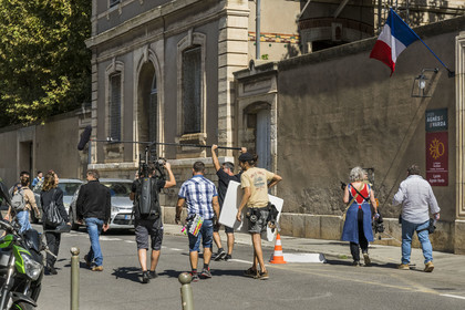 France, Hérault (34), Sète, tournage rue Lakanal qui sert ici de décor à la Série TV de TF1 Demain nous appartient (DNA)
