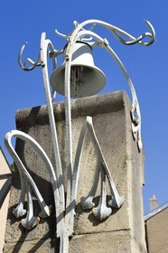 France, Meurthe-et-Moselle (54), Nancy, la Villa Majorelle de style Art Nouveau par l'architecte Henri Sauvage, ferronnerie de la cloche d'accueil