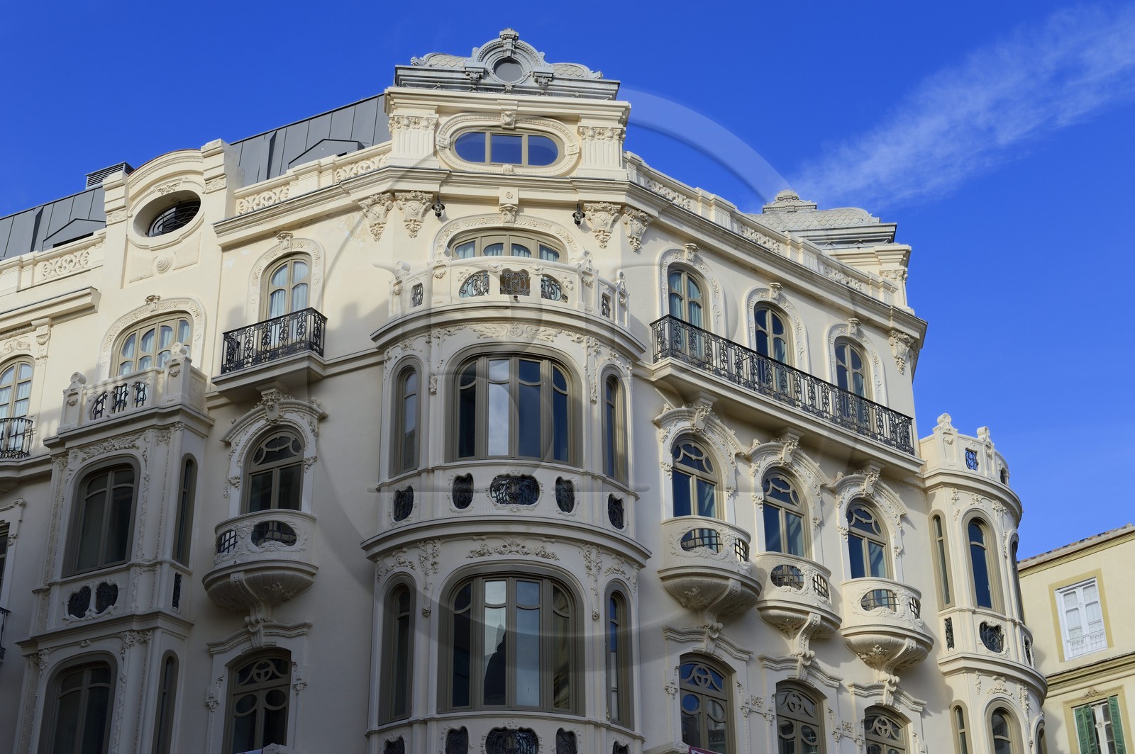 Espagne, Andalousie, Malaga, immeuble bourgeois de la plaza de Felix Saenz