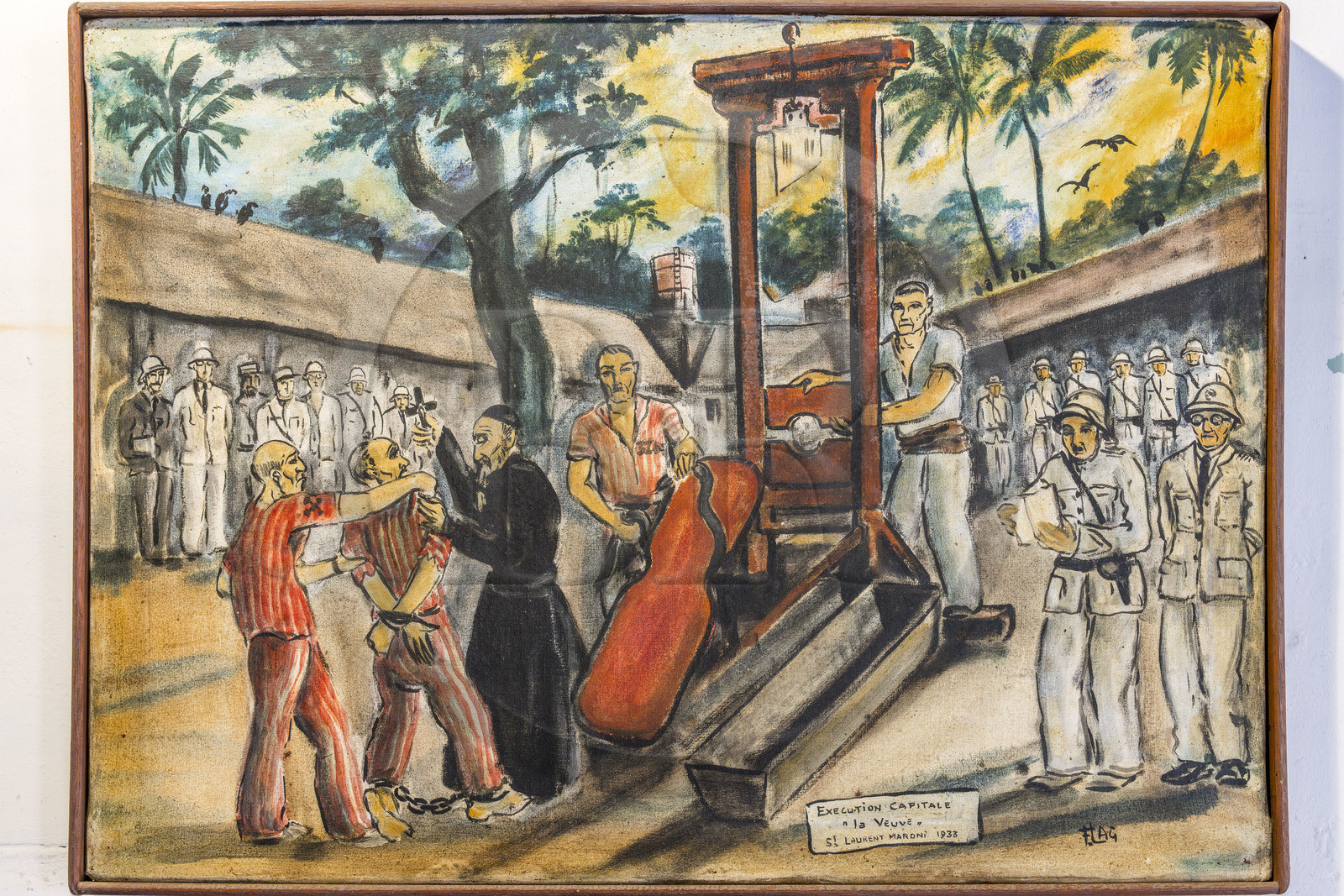 France, Guyane, Cayenne, musée départemental Alexandre-Franconie, peintures réalisées par un bagnard, Francis Lagrange dit Flag, condamné pour escroquerie et faux monnayage mais qui était aussi faussaire et artiste, elles retracent la vie (et le mort) au bagne