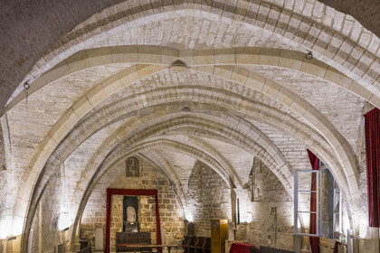 France, Hérault (34), Montpellier, centre historique appelé l’Ecusson, Hotel de Varenne, hotel particulier datant de l'époque médiévale et abritant la salle Pétrarque qui est la plus vaste salle médiévale de la vieille ville