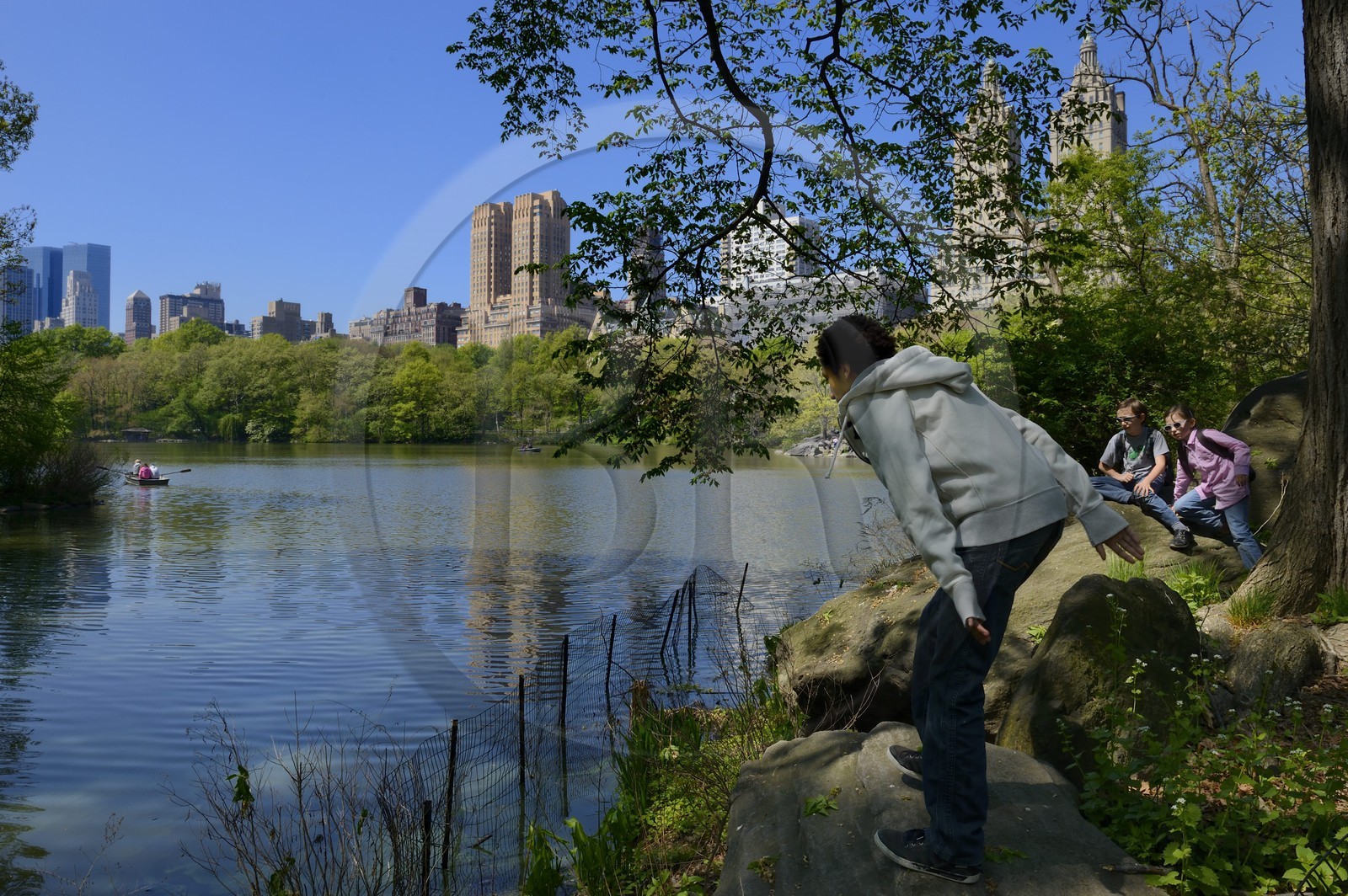 United States, New York City, Manhattan, Central Park, the Lake and the twin towers of Century Building in the center, an Art déco building date of 1931 by Jacques Delamarre