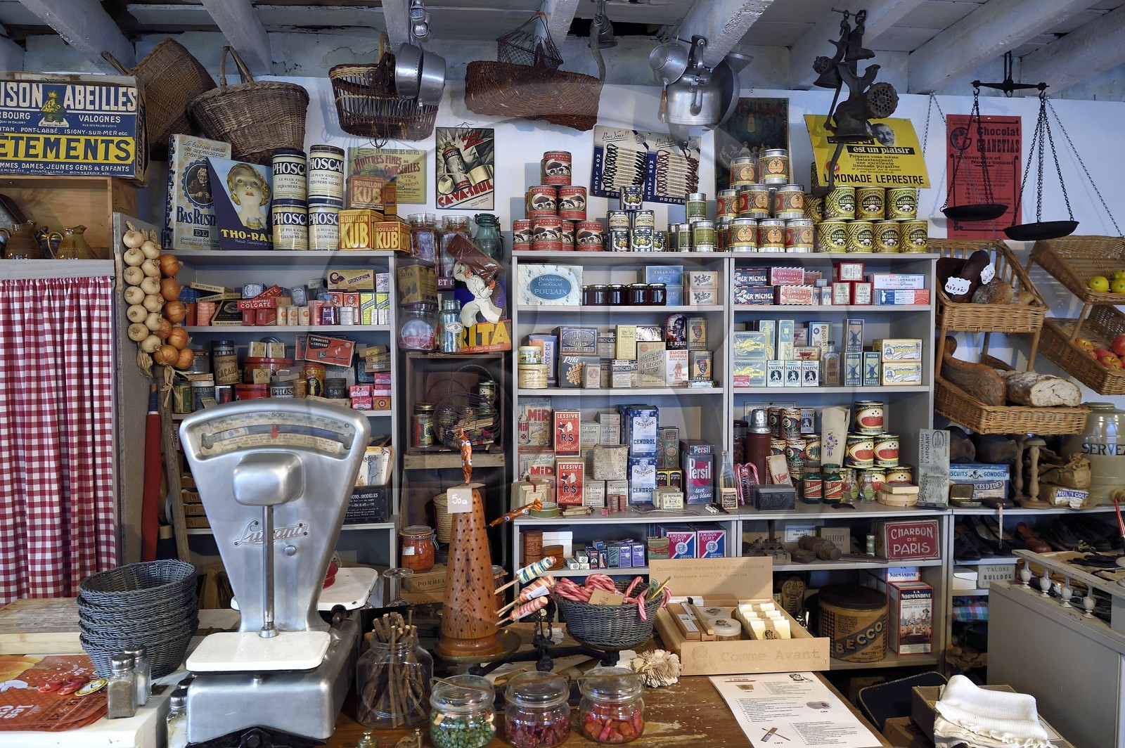 France, Manche, Carentan, L'Atelier, the wartime groceries café, reconstituted by collectors of 1940s military and civilian objects Sylvie and Jean-Marie Caillard