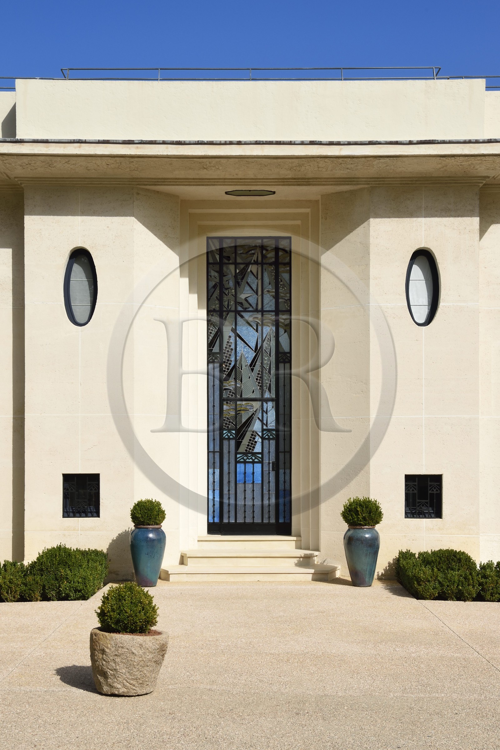France, Pyrenees Atlantiques, Basque Country coast, Ciboure, the Villa Art Deco Leihorra by architect Joseph Hiriart 1926, stained glass door made by master glassmaker Jacques Gruber