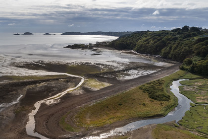 France, Cotes d'Armor, Paimpol, the shore in front of Beauport Abbey (aerial view)