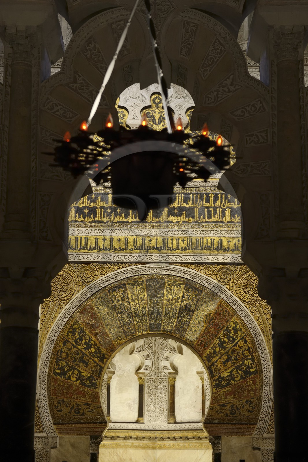 Espagne, Andalousie, Cordoue, centre historique classé Patrimoine Mondial de l'UNESCO, la Mezquita, mosquée-cathédrale, le mihrab de la mosquée orné de mosaïques bysantines Xème siècle