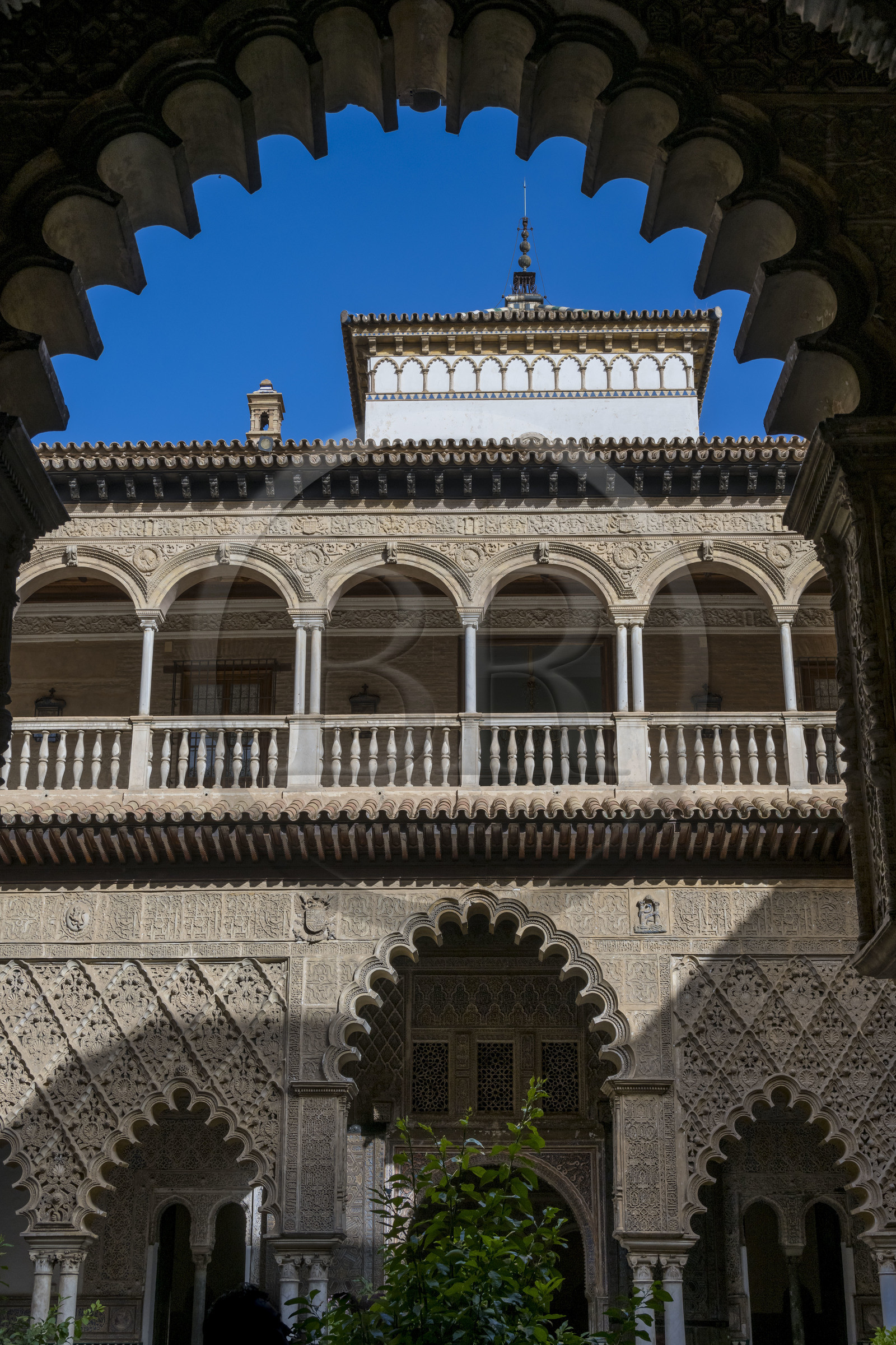 Espagne, Andalousie, Séville, Alcazar de Séville (Reales Alcazares de Sevilla), classé Patrimoine Mondial de l'UNESCO, Mudejar Palace or Palace of Pedro I, la Cour des Demoiselles (Patio de las Doncellas)