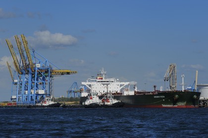 France, Seine Maritime, Le Havre, commercial port, tanker in the petroleum port
