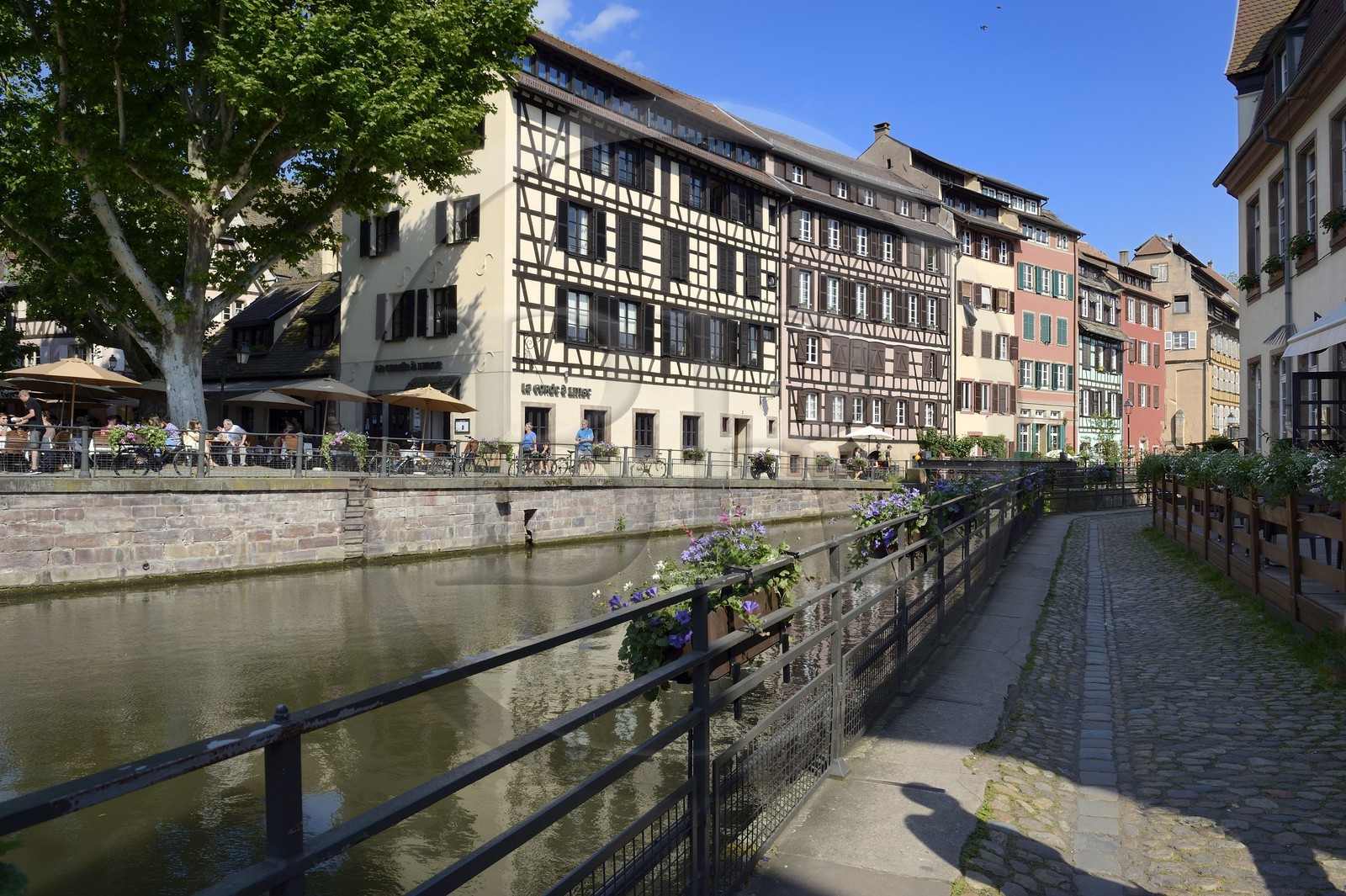 France, Bas Rhin, Strasbourg, old town listed as World Heritage by UNESCO, Petite France District, view from the Place Benjamin Zix from the quai des Moulins on the Ill river