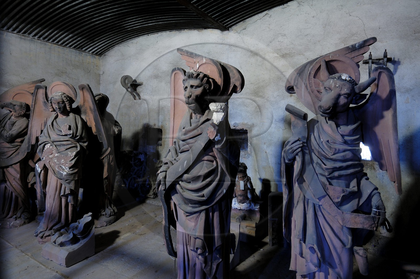 France, Bas Rhin, Strasbourg, old town listed as World Heritage by UNESCO, the Petite France District, cathedral sculptures stored inside the Vauban dam