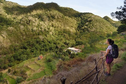 Portugal, Madeira Island, hike from Machico to Porto da Cruz by the Vereda do Larano, small mountain farm