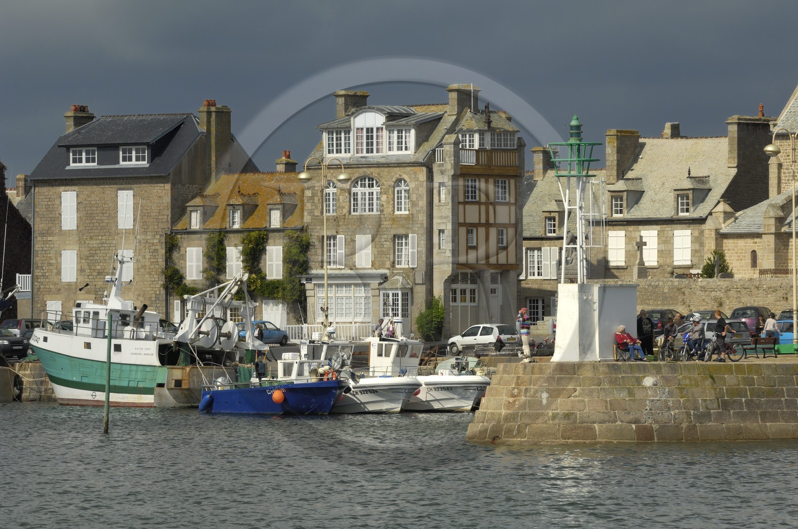 France, Manche, Val de Saire, Barfleur, labelled Les Plus Beaux Villages de France (The Most Beautiful Villages of France), port at high tide