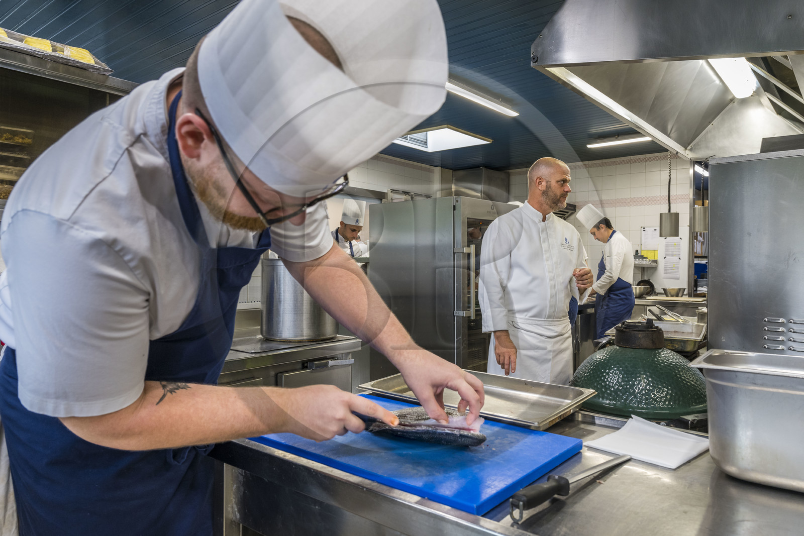 France, Charente Maritime, La Rochelle, Michelin-starred chef Christopher Coutanceau in the kitchens of his 2 Michelin star gourmet restaurant
