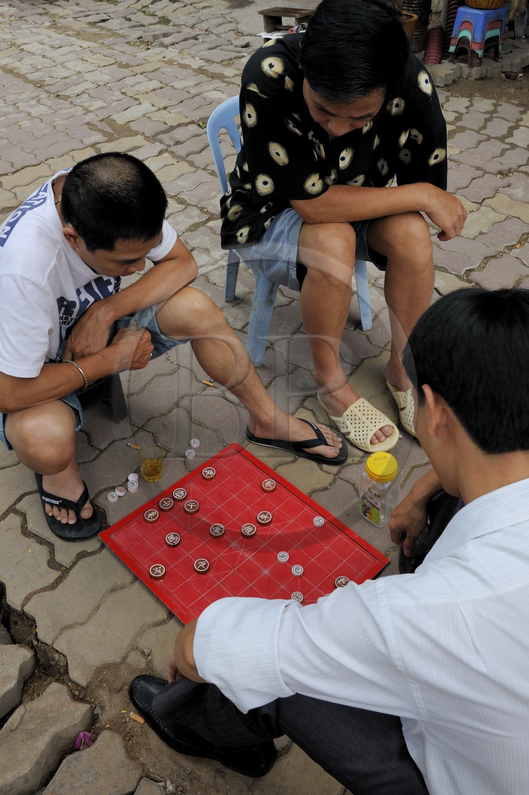 Vietnam, Hanoï, joueurs de de Mah Jong dans la rue