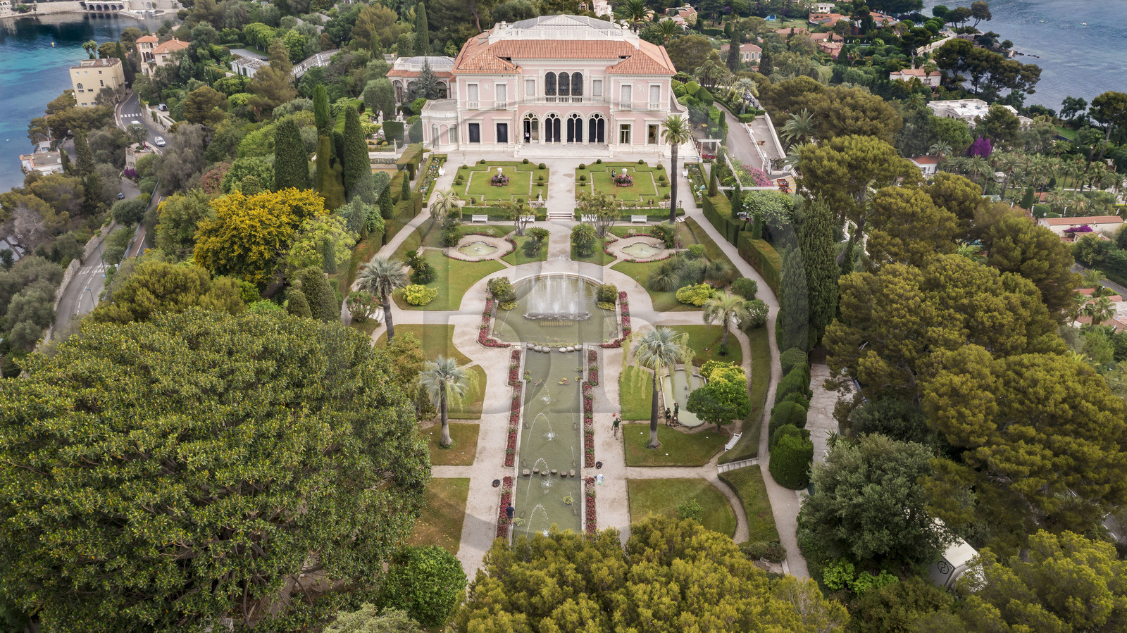 France, Alpes-Maritimes, Saint Jean Cap Ferrat, Villa and Gardens Ephrussi de Rothschild (aerial view)