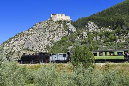 France, Alpes de Haute Provence, Entrevaux Medieval city fortified by Vauban, Train des Pignes historic train