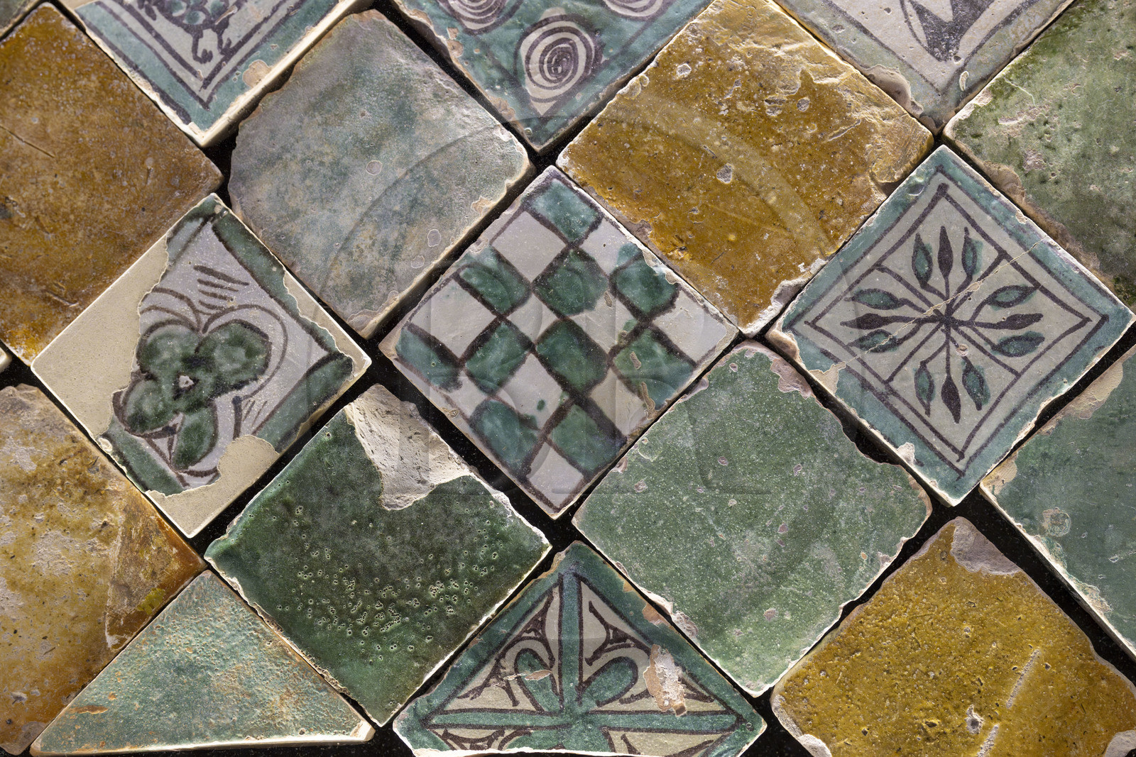 France, Vaucluse, Avignon, Palais des Papes (Palace of the Popes) listed as World heritage by UNESCO, glazed floor tiles, 14th century refractory dough ceramic