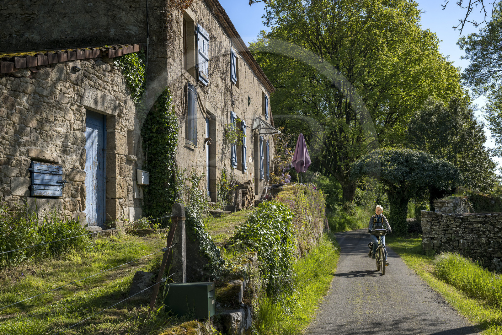 France, Vendée (85), Mortagne-sur-Sèvre, randonnée cycliste dans la vallée de la Sèvre Nantaise passant devant l'ancien moulin de la Garde