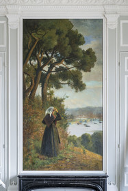 France, Côtes d'Armor (22), Paimpol, maison d'armateur de la famille Allenou du milieu XIXème siècle devenue Hotel de Ville, peinture murale représentant la femme du marin guettant le retour de ce dernier