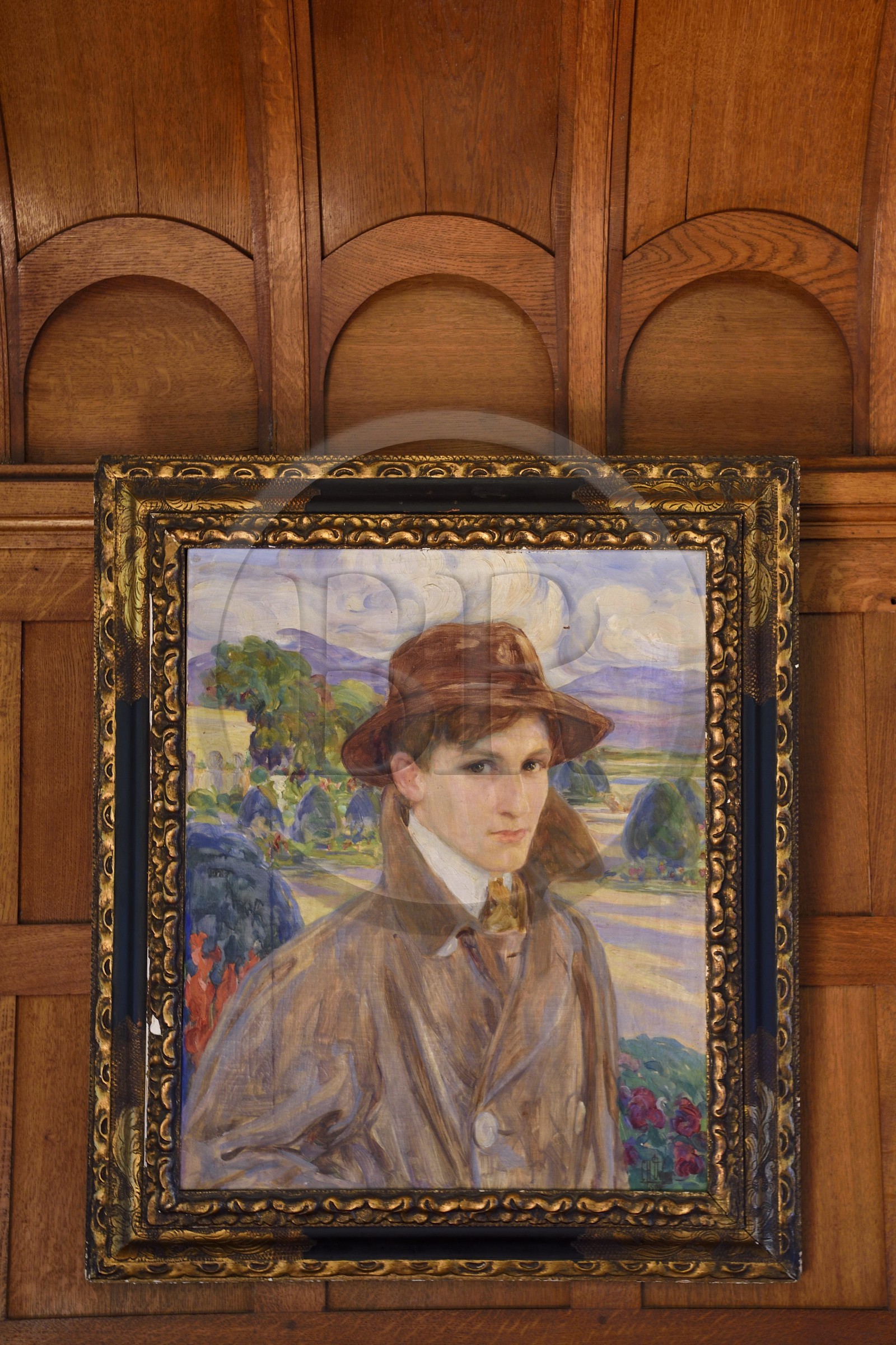 France, Pyrénées-Atlantiques (64), Pays-Basque, Cambo-les-Bains, la Villa Arnaga, musée et maison d'Edmond Rostand, le Grand Hall, portrait de Maurice Rostand par Clémentine-Hélène Dufau