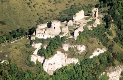 France, Eure, Les Andelys, fortress Chateau Gaillard (aerial view)