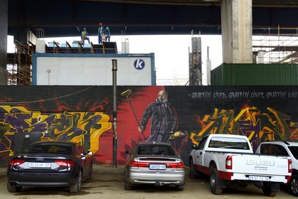 South Africa, Gauteng Province, Johannesburg, CBD (Central Business District), Newtown, murals under the M1 De Villiers Graaff motorway