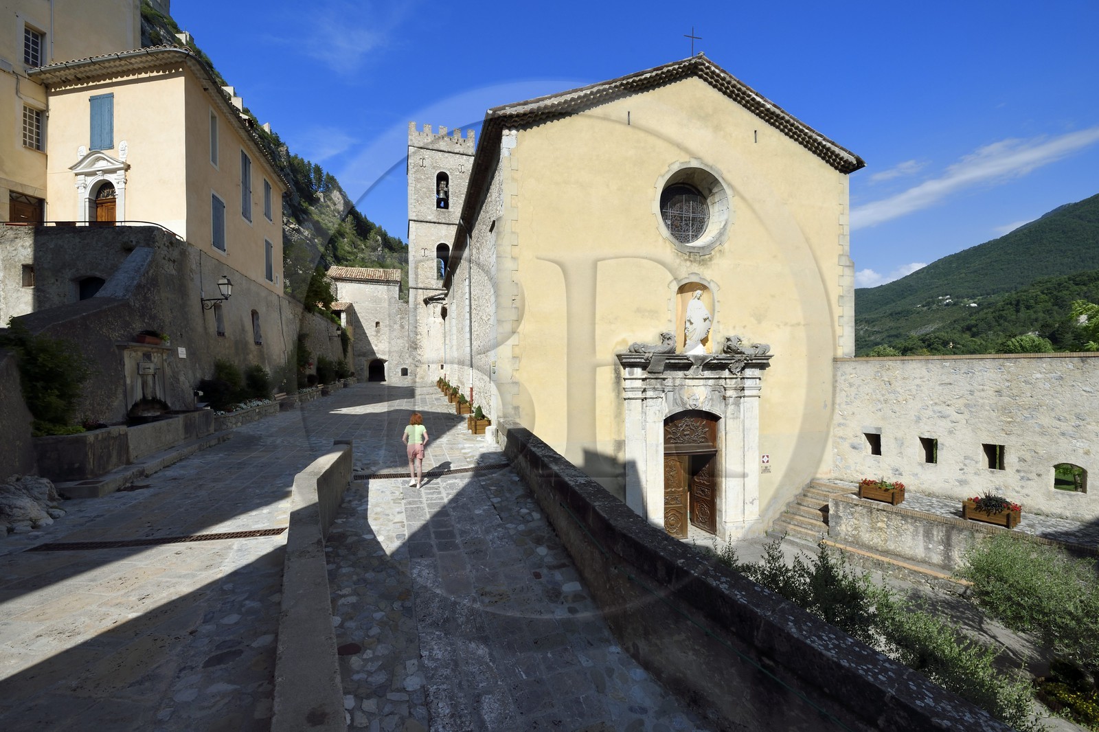 France, Alpes-de-Haute-Provence (04), cité médiévale d'Entrevaux fortifiée par Vauban, la cathédrale fortifiée Notre-Dame-de-l'Assomption