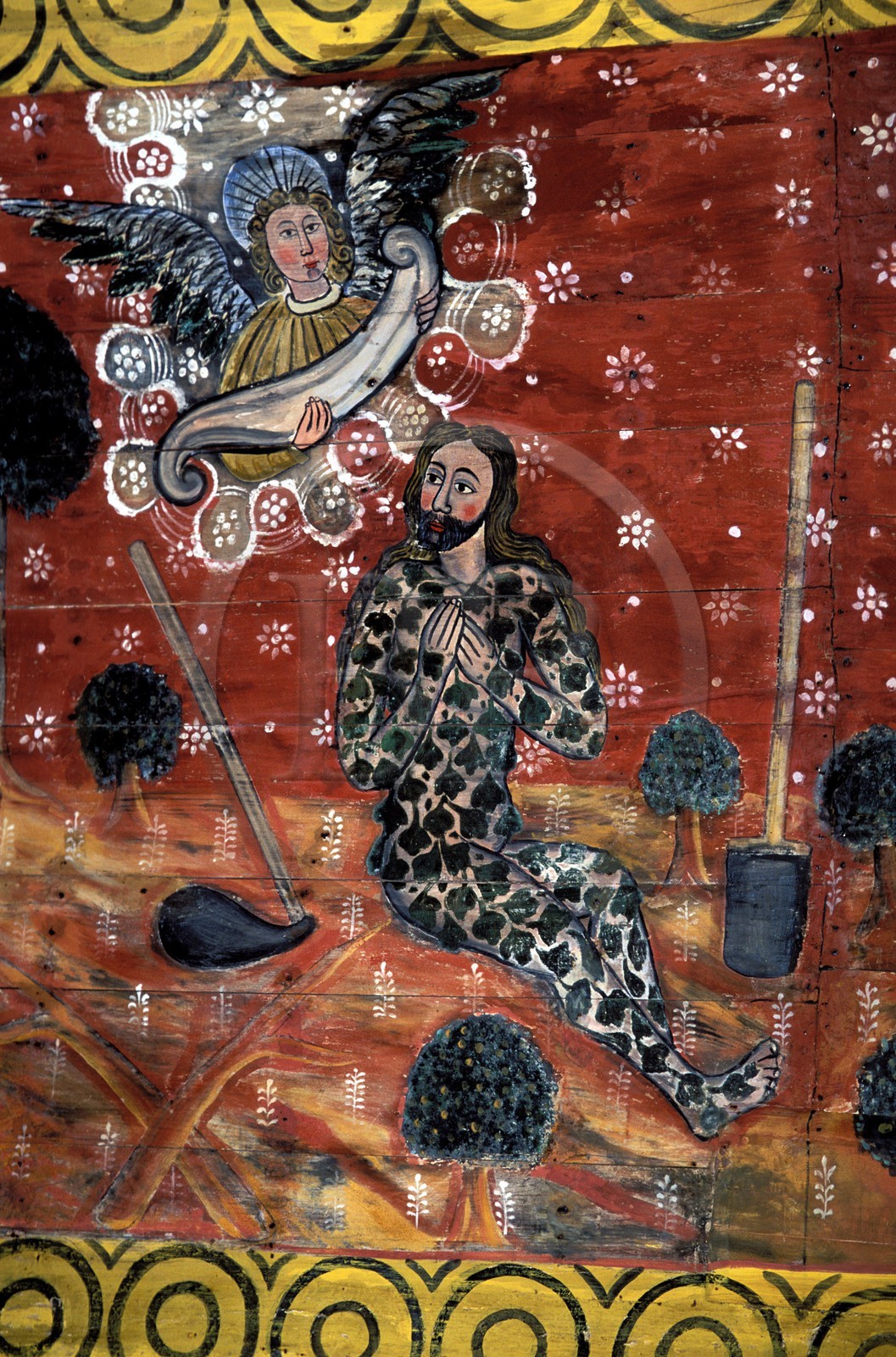 France, Côtes-d'Armor (22), Plougrescant, la voûte peinte de la chapelle Saint-Gonery