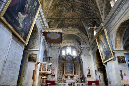 France, Haute Corse, Castagniccia, village of La Porta, baroque church of St. John the Baptist