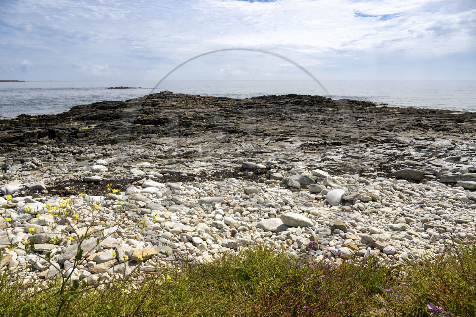 France, Finistère (29), Mer d'Iroise, Ile de Molène, site archéologique de Beg ar Loued abritant les vestiges d'une maison construite 2000 an avant notre ère