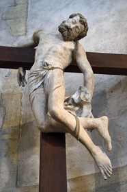 France, Meurthe-et-Moselle (54), Briey, église Saint-Gengoult, le Calvaire attribuée au sculpteur Ligier Richier (XVIème siècle), un des deux Larrons