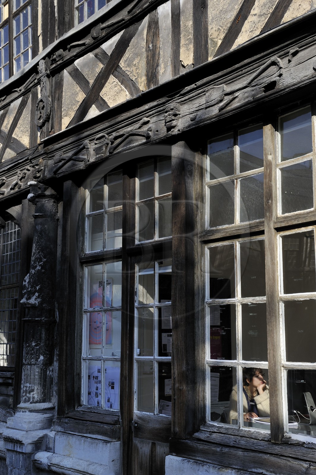 France, Seine-Maritime, Rouen, Aitre Saint Maclou, former ossuary built during the 1348 Black Death (plague) which shelters nowadays the Art School