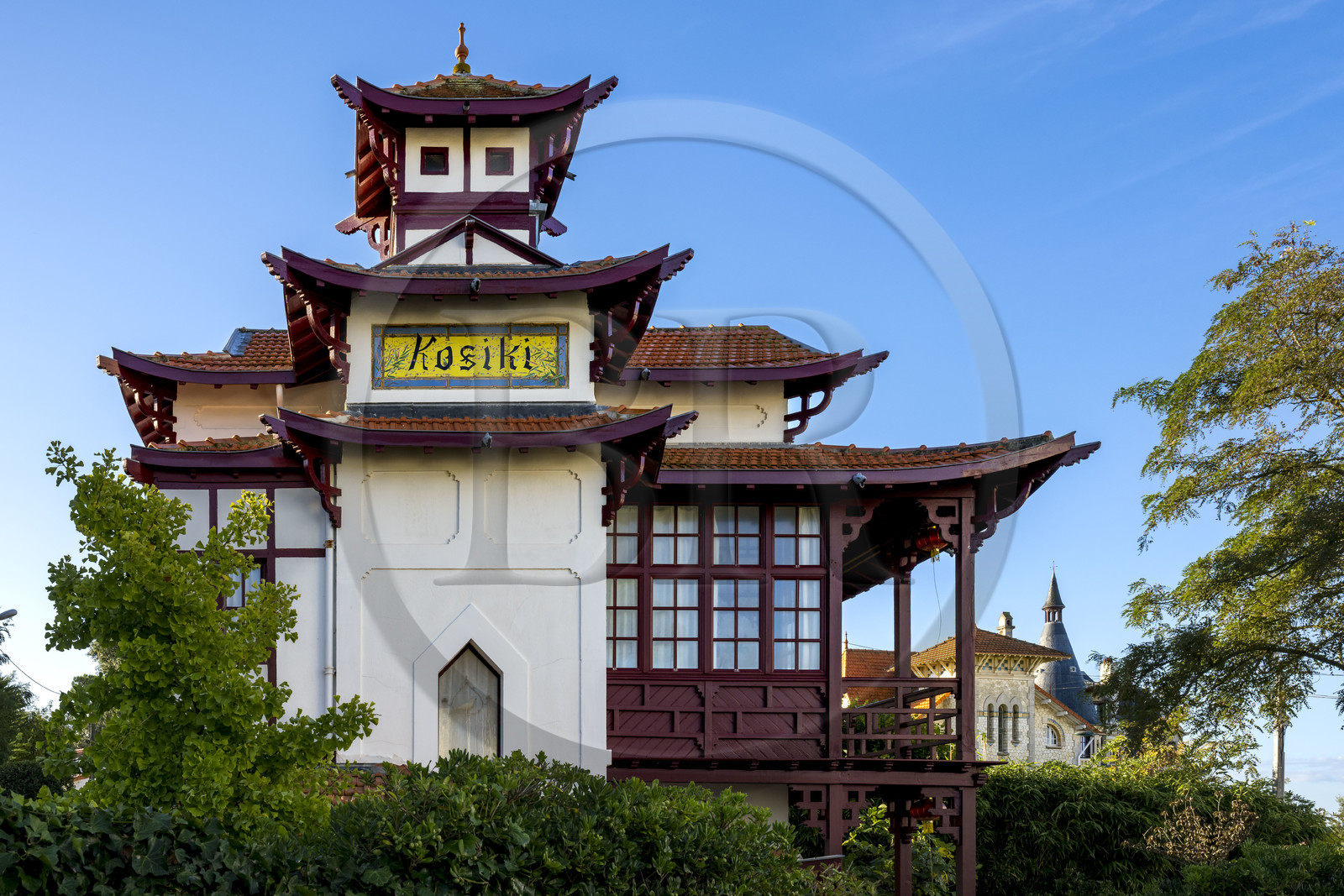 France, Charente-Maritime (17), Royan,  villa du quartier résidentiel du Parc, la japonisante Villa Kosiki (1886) de l'architecte Eugène Gervais a de faux airs de pagode