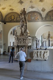 Italy, Lombardy, Milan, Castello Sforzesco (Sforza Castle), Museum of Ancient Art, funeral monument of the Duke Barnabas Visconti and his wife Beatrice della Scala carved in 1363 by Bonino da Campione