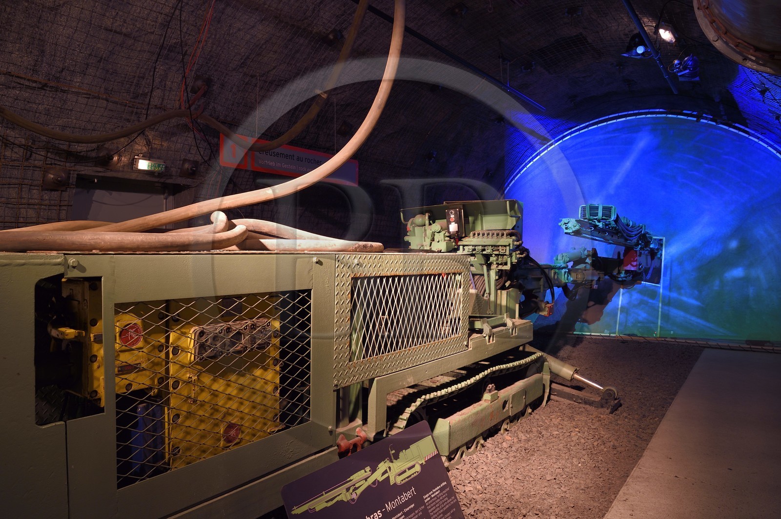 France, Moselle, Petite Rosselle, carreau Wendel museum, bottom of the mine reconstruction, rock digging gallery, Manual drilling machine used for drilling galleries
