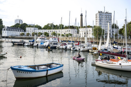 France, Morbihan, Lorient, trade port, the discovery tower in the background