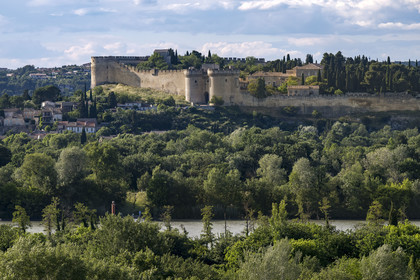 France, Gard, Villeneuve les Avignon, Saint Andre Fort and its ramparts overlooking the Rhone river