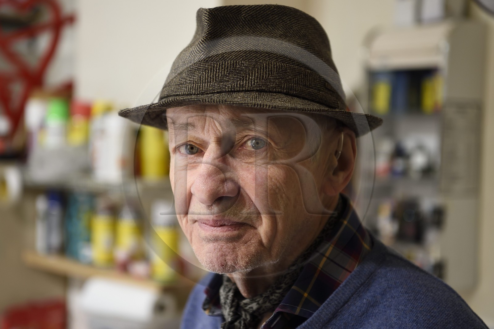 France, Paris, the artiste Jacques Villeglé in his workshop