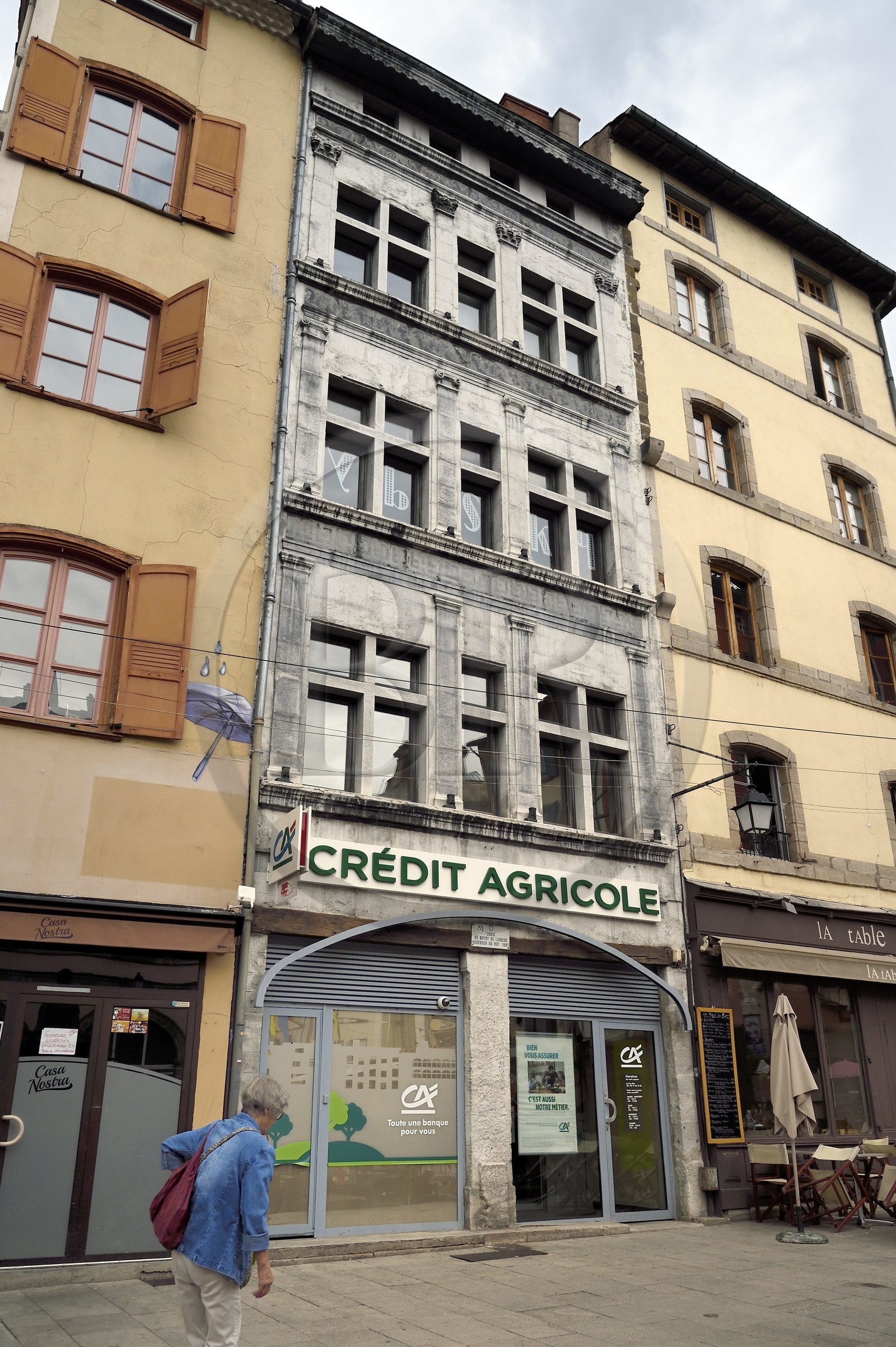 France, Haute Loire, Le Puy en Velay, Routes of Santiago de Compostela in France listed as World heritage by UNESCO, place du Plot, Logis de Guyot de Licques, Receiver of Roy (1597), now houses a bank branch