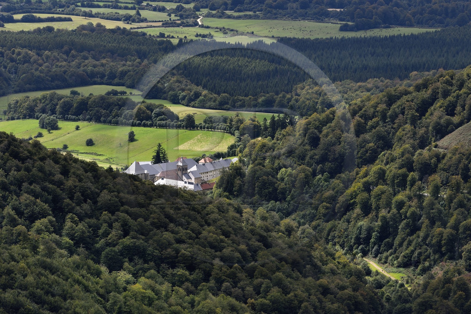 Espagne, Pays-Basque, Navarre, le chemin de Saint-Jacques de Compostelle à droite qui mêne à la Collégiale royale de Roncevaux