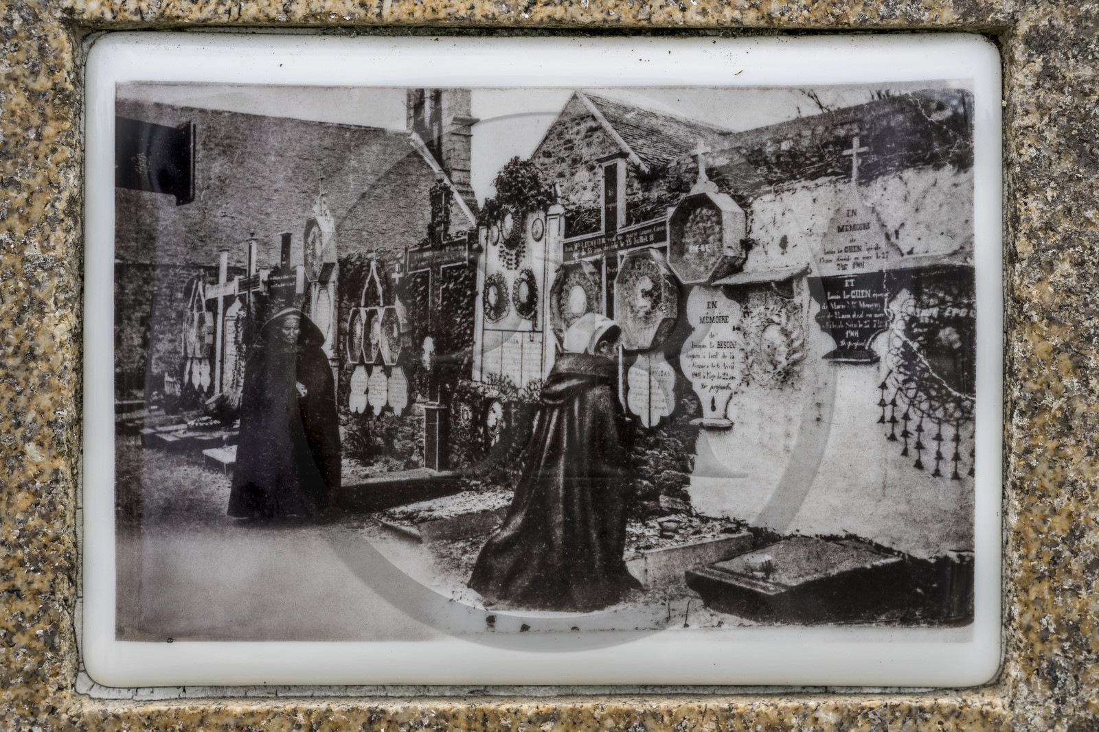 France, Cotes d'Armor, Ploubazlanec, the Wall of the Missing located within the Ploubazlanec cemetery evokes through commemorative plaques the some 120 schooners and 2000 sailors who disappeared during the cod fishing campaigns in the Icelandic Sea between 1852 and 1955